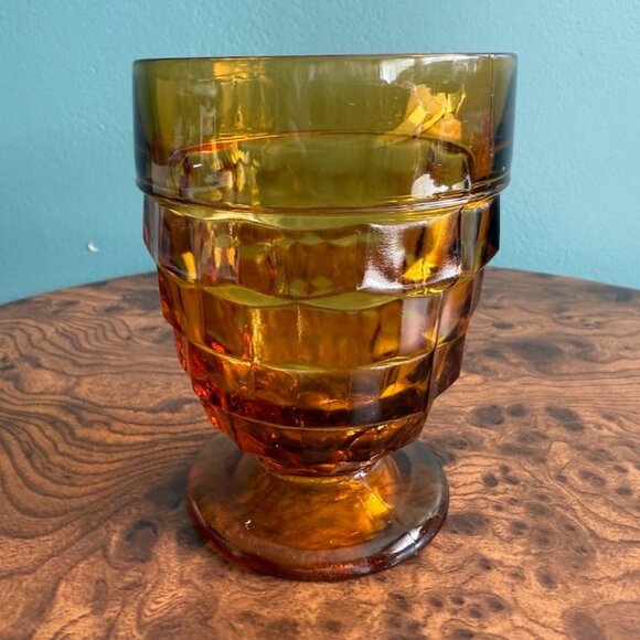 Vintage Colony Whitehall Amber Footed Tumbler 4-3/8" Glassware - Picture 3 of 8